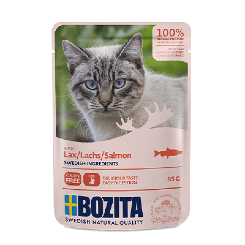 Bozita Salmon Sauce, 85g - bezgraudu gaļas gabaliņi ar lasi mērcē