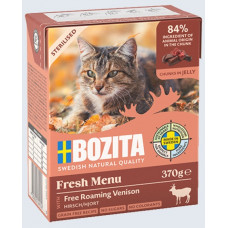 Bozita Fresh Menu Free Roaming Venison Jelly Sterilized, 370g - bezgraudu gaļas gabaliņi ar brīvā dabā audzētu briedi želejā sterilizētiem kaķiem