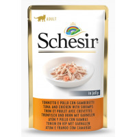 Schesir Cat Tuna, Chicken and Schrimps, 85g - tuncis, vista un garneles želejā