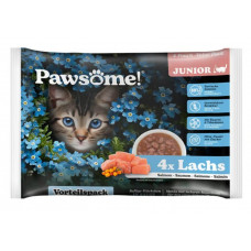 Pawsome! Junior Lachs, 4x85g - беззерновые мясные кусочки с лососем в соусе для котят