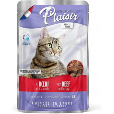 Plaisir Cat Beef and Turkey, 100g - gaļas gabaliņi ar liellopu un tītaru mērcē