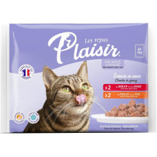 Plaisir Cat Meat Menu, 4x85g - gaļas gabaliņi mērcē, divu gaļas garšu asortī